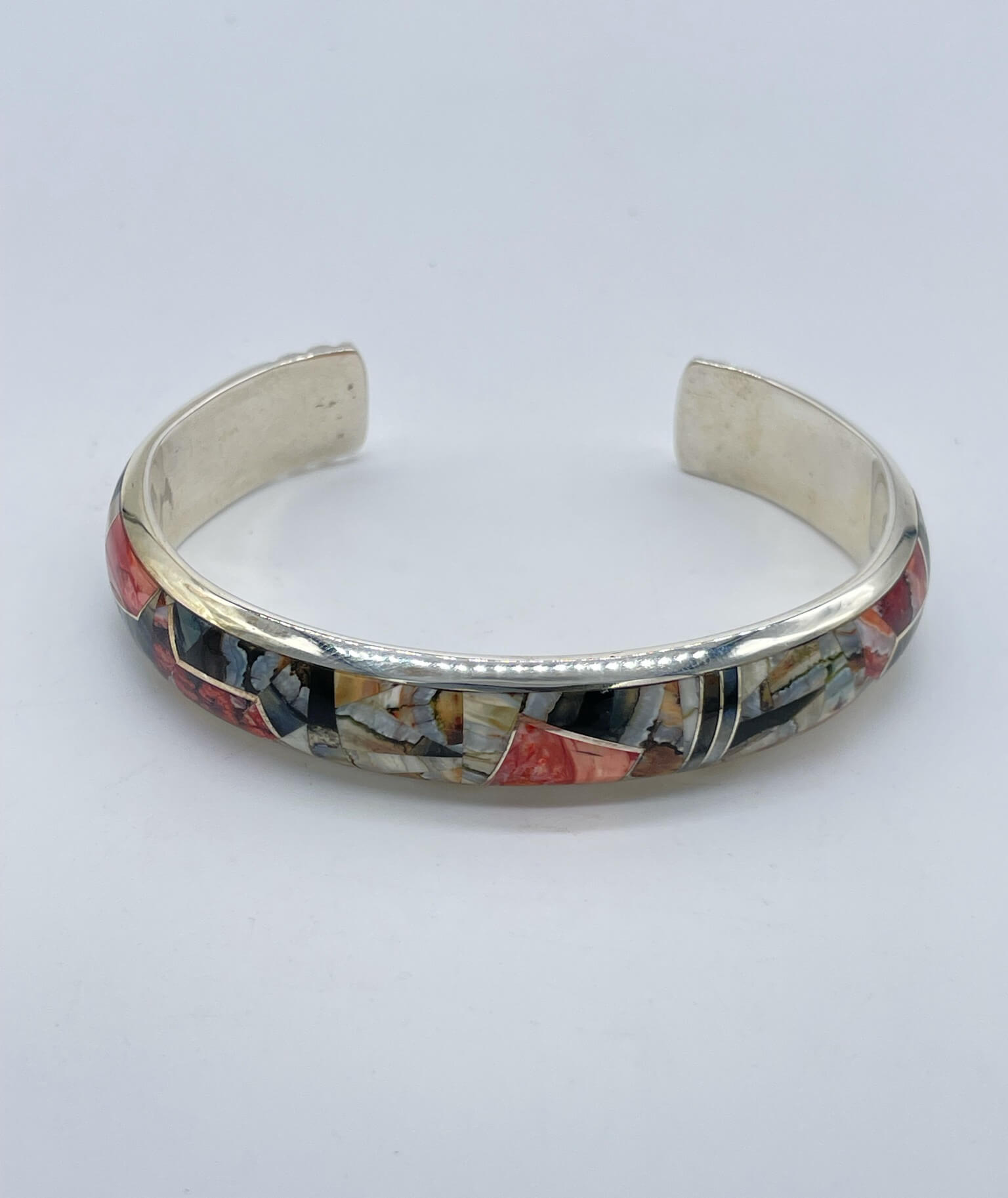 GL Miller Sterling Silver & Agate Inlaid Cuff Bracelet