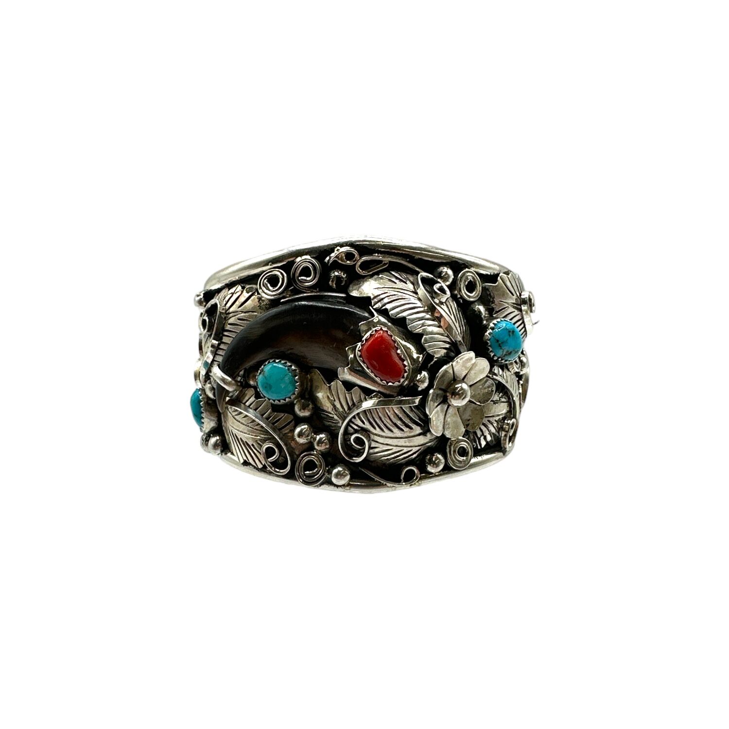 Jerr Thompson Native American Navajo Turquoise Coral Sterling Silver Bracelet Jerr Thompson Native American Navajo Turquoise Coral Sterling Silver Bracelet