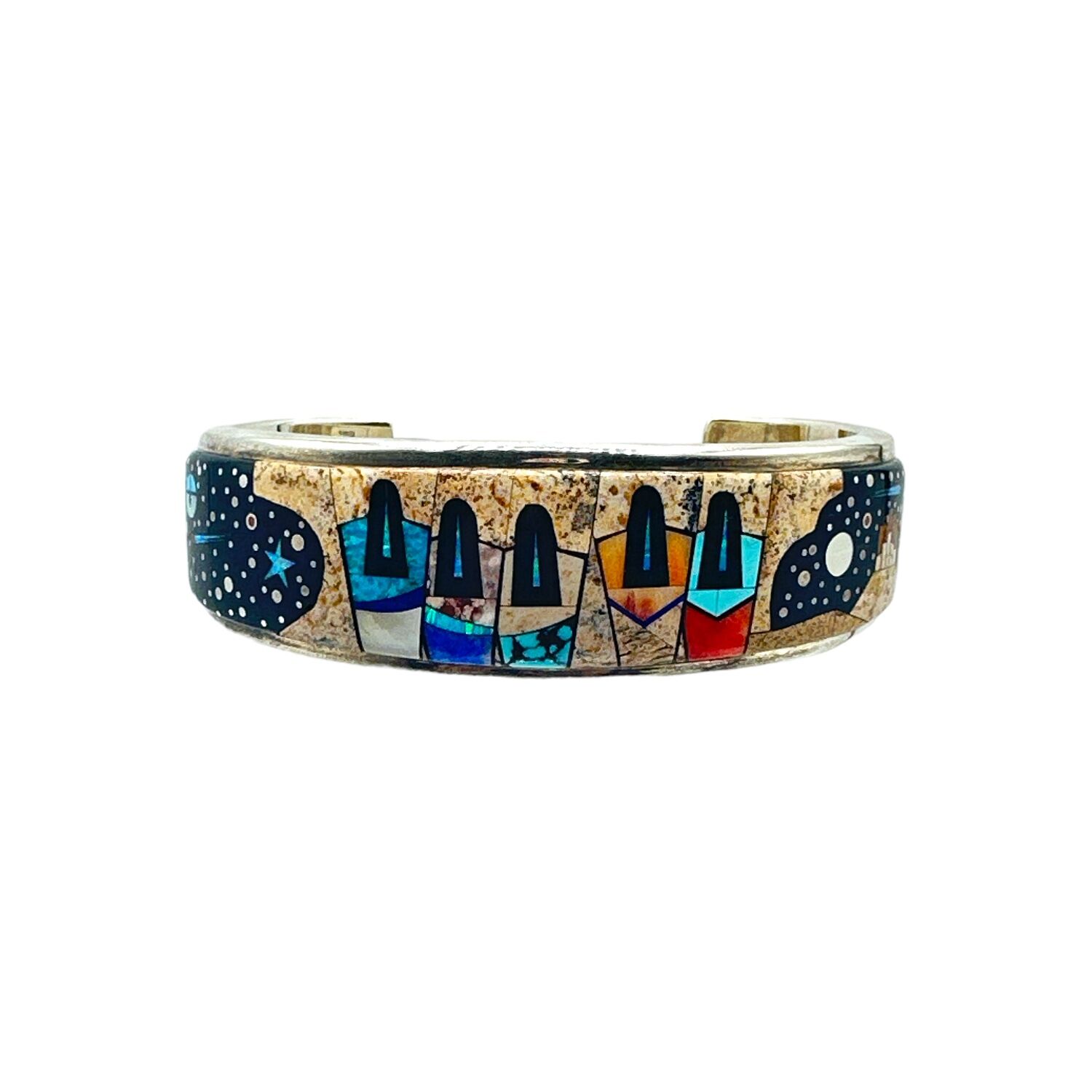 Detailed Stars In Sky Vintage Southwest Bear Sterling Silver Opal Bracelet Detailed Stars In Sky Vintage Southwest Bear Sterling Silver Opal Bracelet