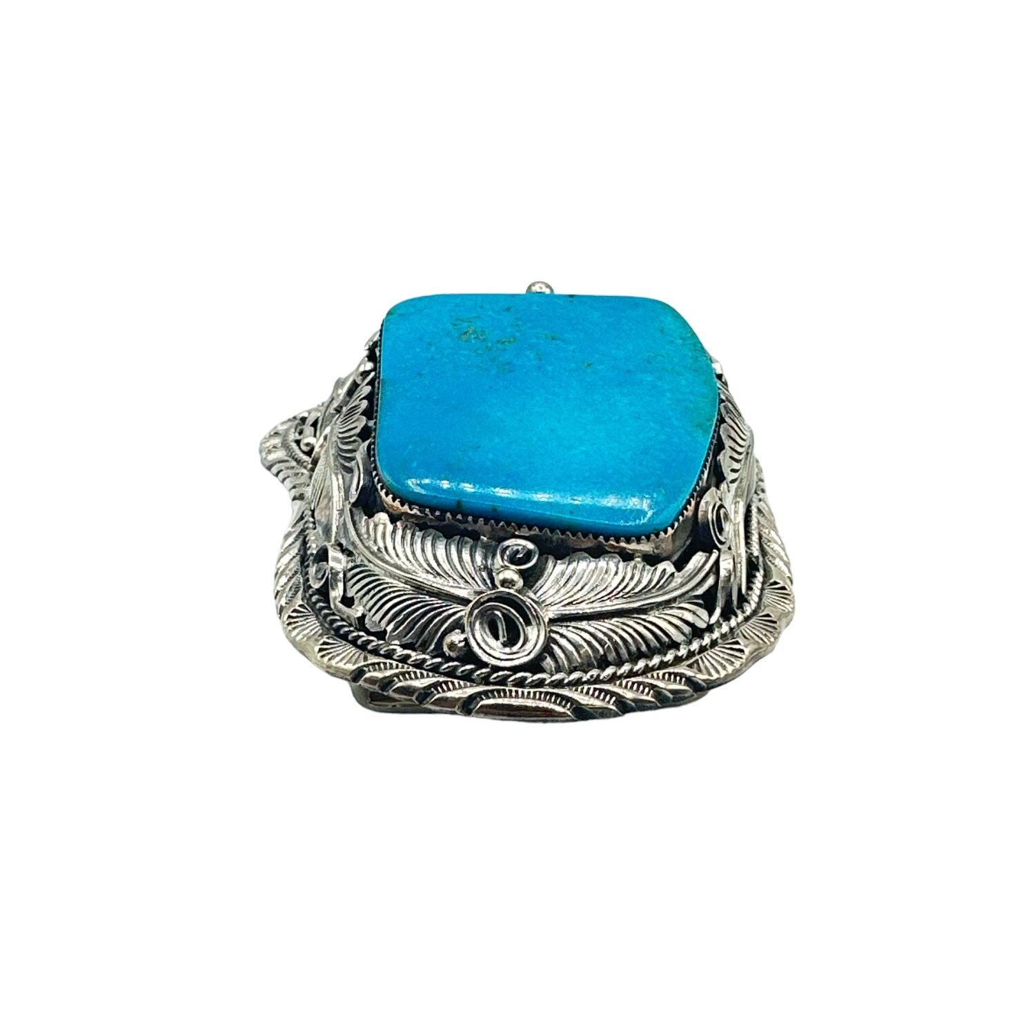 Sterling Silver, Turquoise, Coral & Bear Claw Belt Buckle