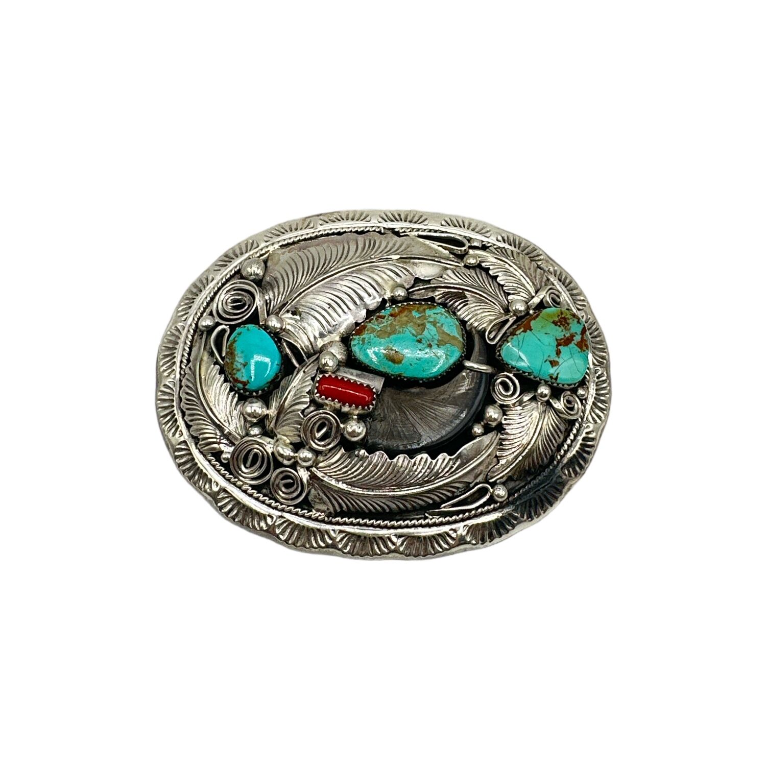 Vintage Small Belt Buckle Sterling top Inlay Bear Claw Turquoise